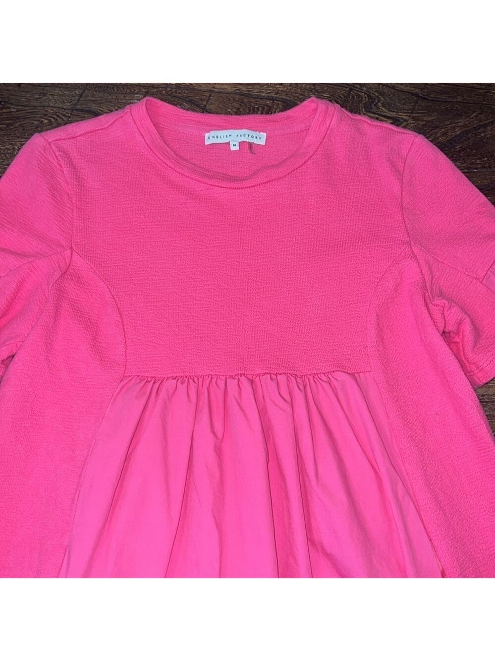 English Factory Pink Shift Dress Bell Ruffle Sleeve Medium Bubblegum - Picture 6 of 11